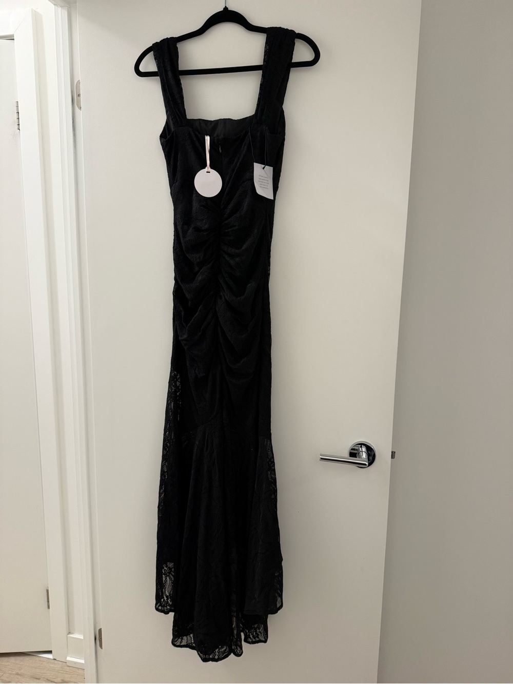 Black Lace Ruched Maxi Dress with Square Neckline (Revolve) (New With Tags) - Picture 5 of 6